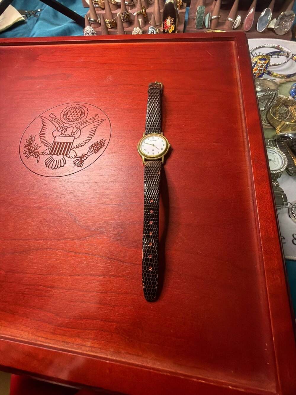 Accutron Swiss Made Gold Plated Ladies Watch with Brown Leather Strap